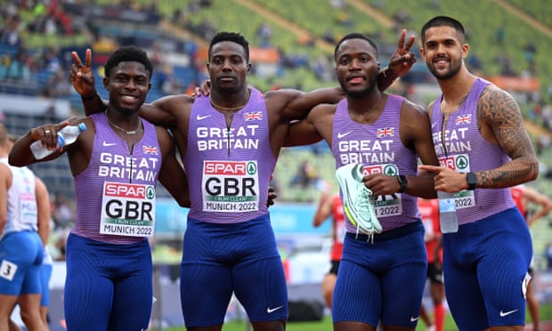 Harry Aikines-Aryeetey (second from left) and the men’s 4x100m team in Munich