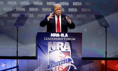 The Republican presidential candidate Donald Trump speaks at the NRA Leadership Forum in Louisville, Kentucky, on 20 May.