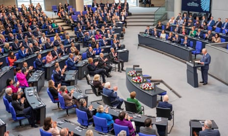 King Charles III addresses the members of the German Bundestag at the Reichstag Building on 30 March 2023 in Berlin.