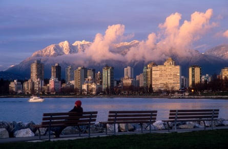 Three benches facing Vancouver West End English Bay in Canada