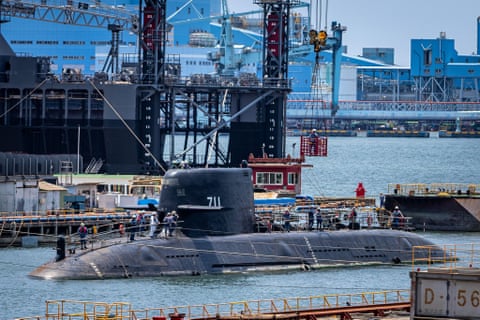 Following first torpedo test fire Taiwans indigenous submarine Haikun SS-711 returns to dry dock in Kaohsiung City, 8 May 2026