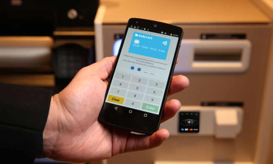 Barclays banking smartphone app and ATM