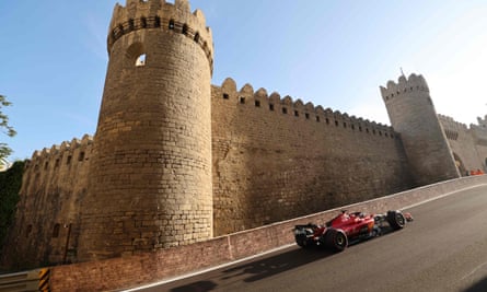 Charles Leclerc drives his Ferrari during qualifying for this year’s Azerbaijan Grand Prix.