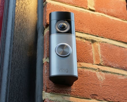 The Ring Wired Video Doorbell Pro 3 pictured from below.