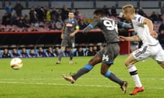 Nathaniel Chalobah, the Chelsea loanee, opens the scoring for Napoli in their 5-2 defeat of Legia Warsaw in the Europa League. 