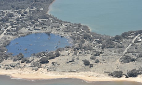 An aerial view of Nomuka Island following the eruption of the Hunga Tonga-Hunga Haapai undersea volcano.