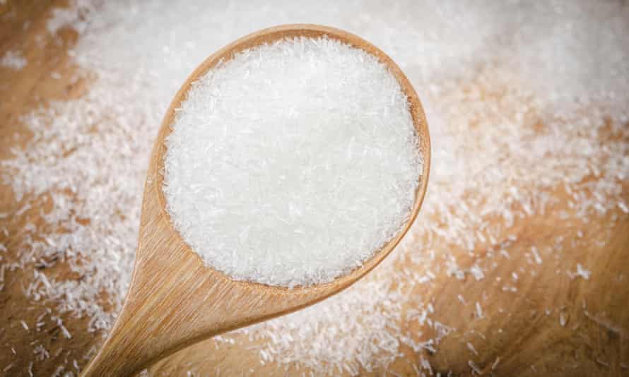 Monosodium glutamate, known as MSG or E621, takes the form of white crystals.