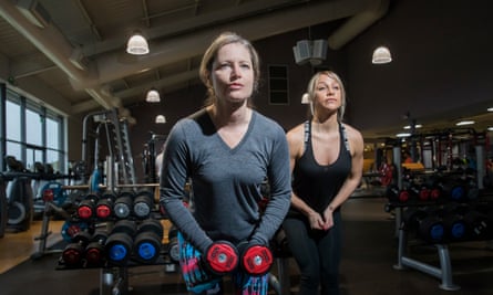 Gaby Hinsliff works a pair of dumbbells under Chloe Madeley’s instruction