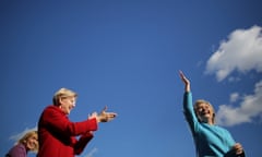Elizabeth Warren and Hillary Clinton in Manchester, New Hampshire