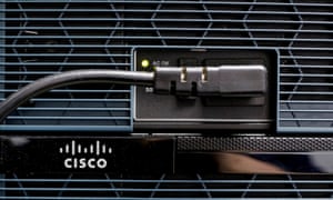 A Cisco logo on a router