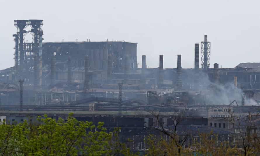 Smoke rises from the Azovstal steel works in Mariupol.