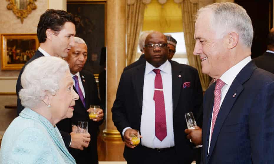 The Queen meets Malcolm Turnbull during a Commonwealth Heads of Government reception at the San Anton Palace in Malta.