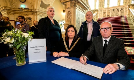 Gerry Carson (right) of the National Union of Journalists with Belfast’s lord mayor, Deirdre Hargey.