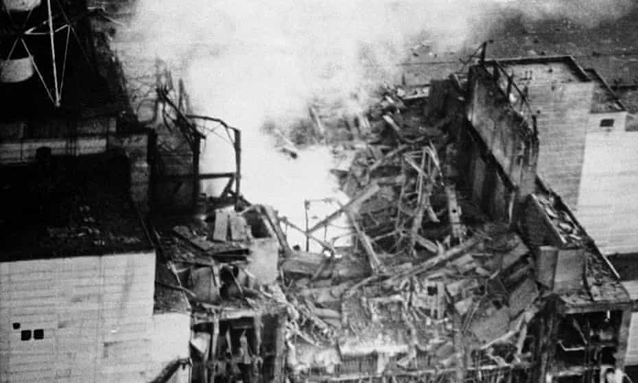 Chernobyl reactor after the explosion, 26 April 1986. 