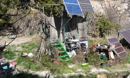 The solar panels in the garden