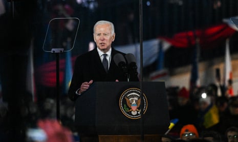 Joe Biden speaks in Warsaw on Tuesday.