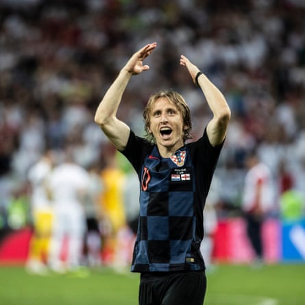 Luka Modric celebrates during the semi-final victory against England at Luzhniki Stadium.