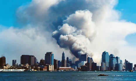September 11 World Trade Center Attacks<br>08 September 11, 2001 (9/11) Terrorist attack on the Twin Towers of the World Trade Center, New York. Photo taken from New Jersey. Smoke hangs over South Manhattan after the Twin Towers have collapsed. Photo credit: Paul Turner.
