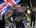 Man with 'no to digital ID' placard and a British flag