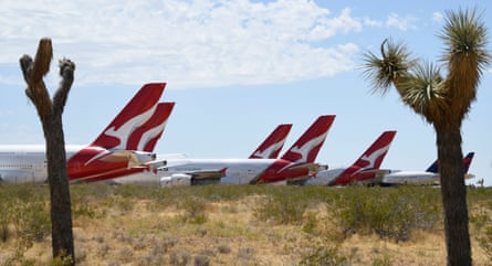 Airbus A380 planes in storage in Victorville, California in August 2020.