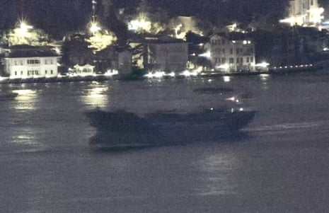 The Palau-flagged vessel Sukru Okan transits through the Bosphorus on its way to the Black Sea in Istanbul.