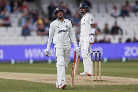 India's captain Shubman Gill reacts as he walks off the field after losing his wicket on day four of the first Test against England.