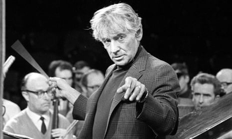 Leonard Bernstein conducting rehearsals at London’s Royal Albert Hall, for the Igor Stravinsky Memorial Concert.
