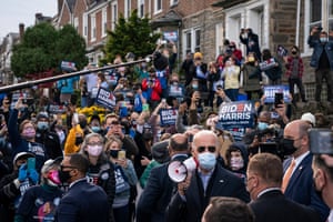 Joe Biden rallies supporters in the West Oak Lane neighborhood of Philadelphia on Tuesday.