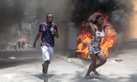 A burning tire during a protest in Port-au-Prince last week.