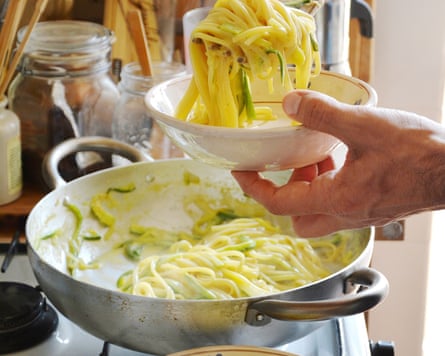 Bowl of pasta straight from the pan