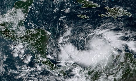 A satellite image shows Tropical Storm Iota on Saturday.