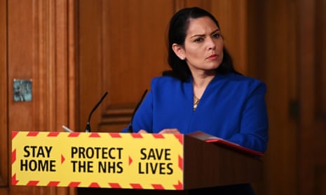 Priti Patel at a government press conference on Tuesday