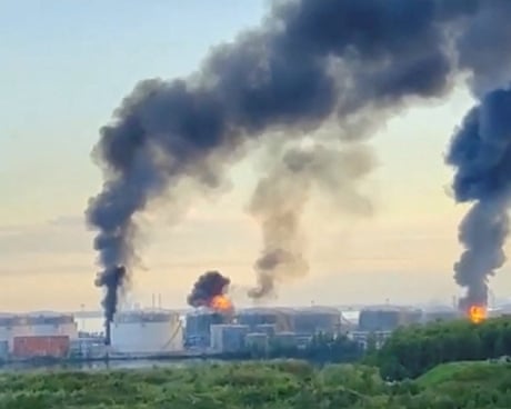 Ukraine strikes St Petersburg oil refinery – video