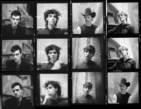 A contact sheet of portraits of individual band members