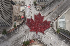 In Winnepeg, 4,000 people showed up to celebrate, with some forming a ‘living leaf’ at the historic downtown intersection of Portage and Main.