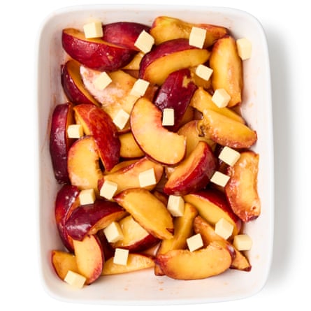 Felicity Cloake’s peach cobbler 3. Arrange nan drained peaches successful nan guidelines of nan rimmed baking dish. Top pinch juice and nan diced butter.