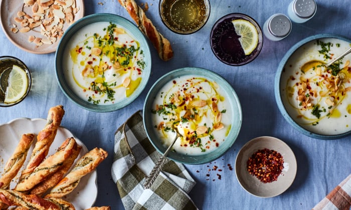 Rukmini Iyer’s vegan recipe for cauliflower and almond soup with chilli oil and caper twists