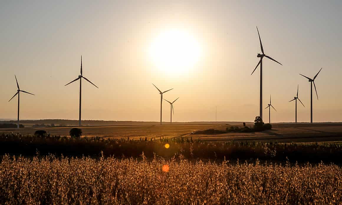 Wind turbines at sunset