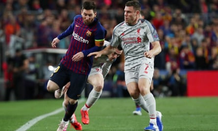 James Milner up against Barcelona’s Lionel Messi