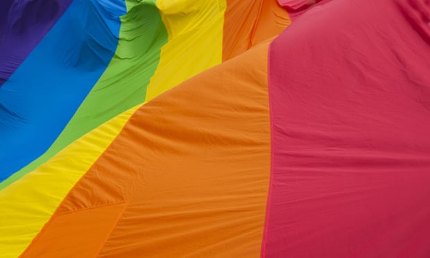 Close up of rainbow flag.