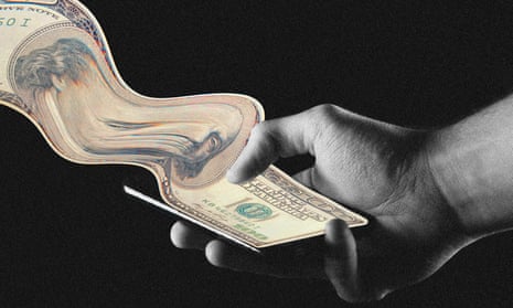 illustration of a person's hand holding money evaporating away