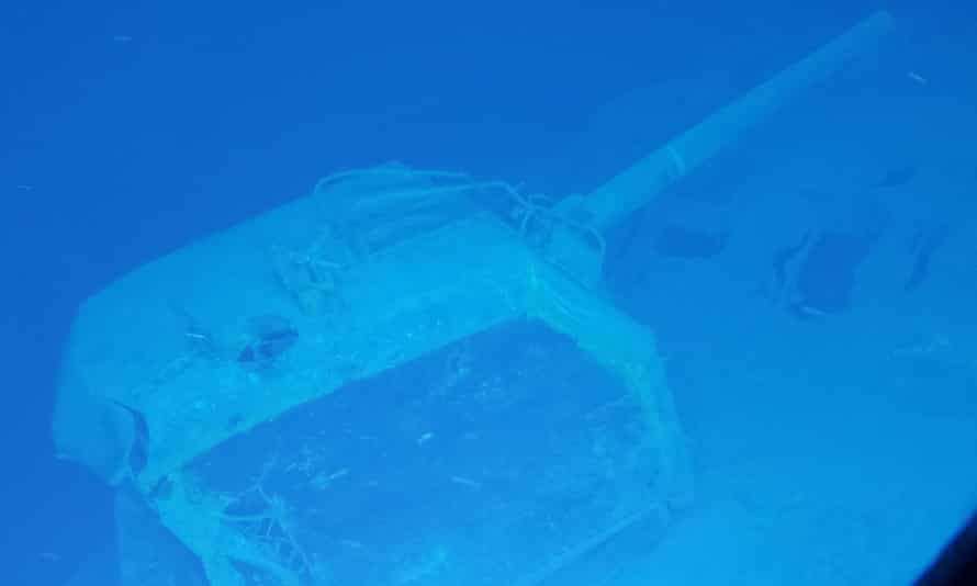 A gun mount on the shipwreck of the navy destroyer USS Samuel B Roberts, known as Sammy B.