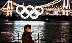 The Olympic rings lit up in Tokyo