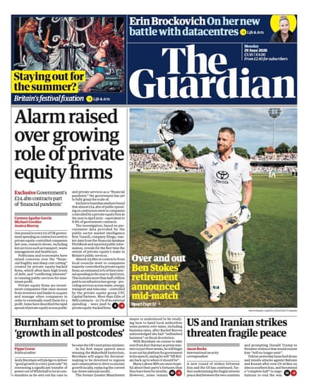 The Guardian’s front page 29 June 2026
