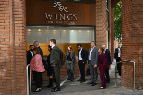 Liverpool city region Mayor Steve Rotheram (fourth right) and mayor of Greater Manchester Bev Craig (third right) at the entrance to No 10 North, where they were arriving for a meeting this afternoon to discuss issues including the overnight visitor levy.