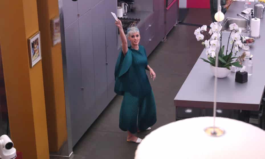 Katy Perry waves to the camera during her 72-hour live stream.