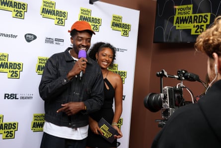 At the Youth Music Awards 2025 at London’s Troxy, pictured with backstage presenter Nakeira Westmaas.