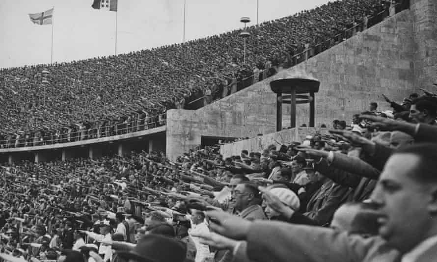Spectators in the Olympic stadium during a victory ceremony at the 1936 Games.