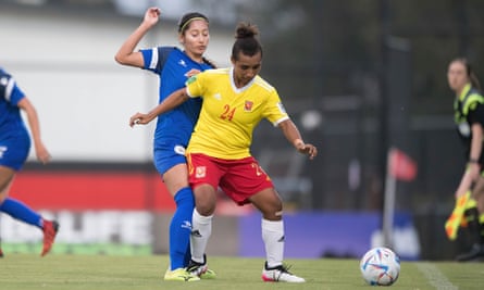Papua New Guinea’s Isabella Natera (right) in action against the Philippines in Sydney in December.
