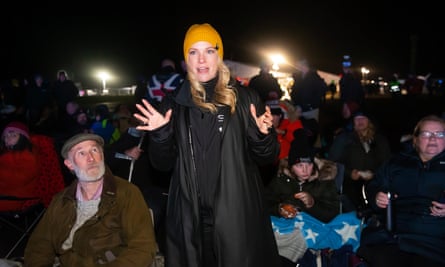 Melissa Thorpe, Head of Spaceport, meets visitors at Spaceport’s inaugural rocket launch from Newquay Airport in Cornwall